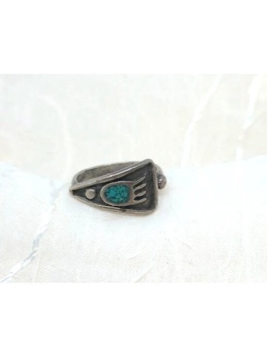 Unknown Jewelry - Vintage Sterling Silver Native Navajo Bear Claw Ring Turquoise Stone - Size 6.25